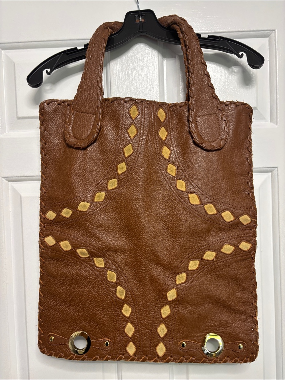 Goldenbleu Brown Genuine Leather Tote Bag – Woven Handles & Gold Hardware